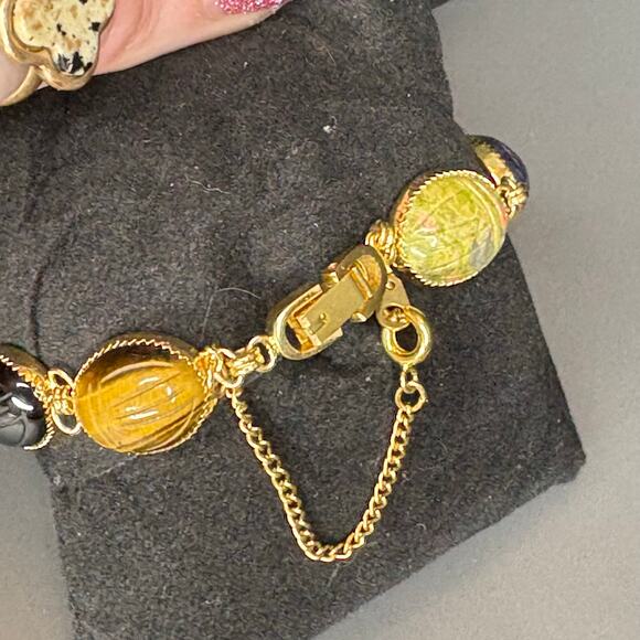 Vintage La Marque Scarab Watch Carved Stone Scarab Watch 6.75" - Picture 4 of 6